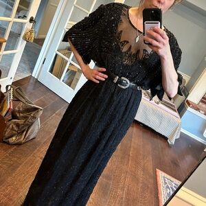 Black Fully Beaded Elegant Maxi Dress with Incredible Detailing